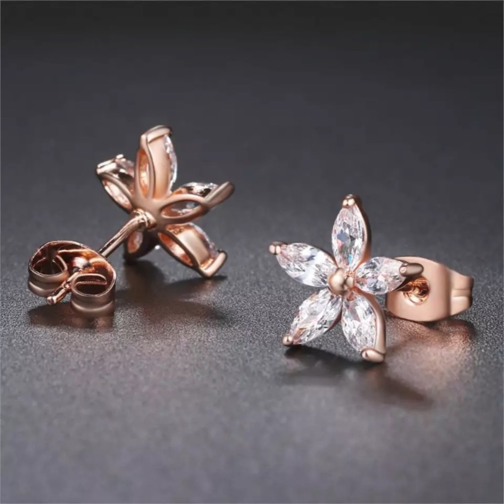Gold Plated Flower Stud Earrings - Picture 2 of 5